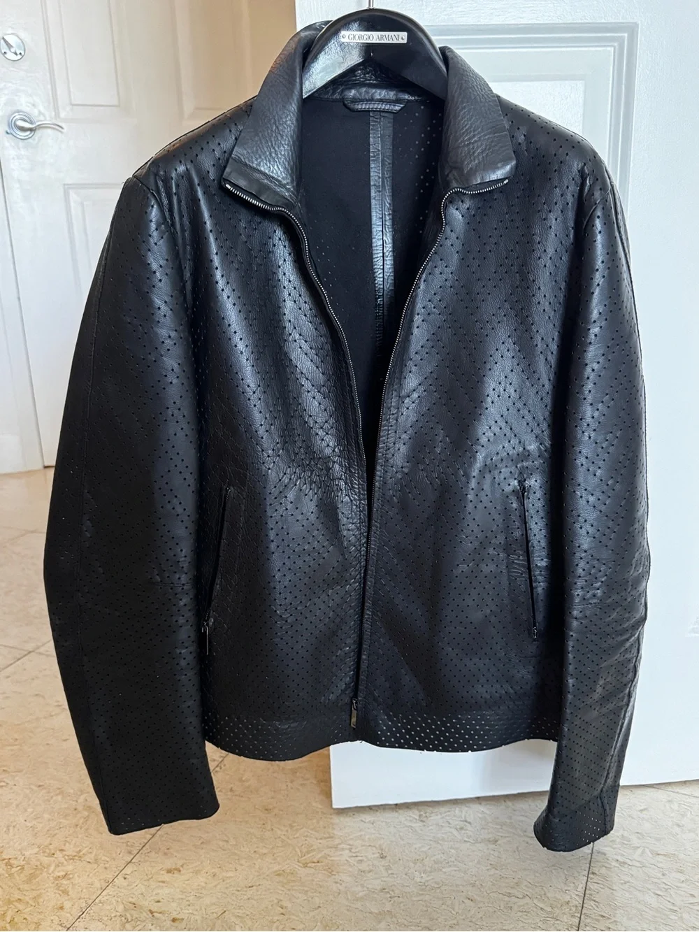 Emporio Armani Black Perforated Leather Jacket
